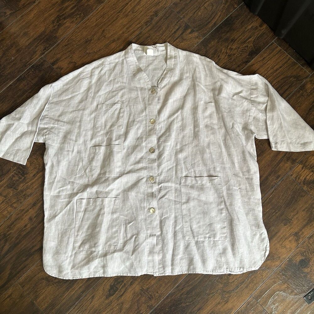 La Fixsun Grey Linen Tunic Top One Size Oversized Button Front Artsy Boho
